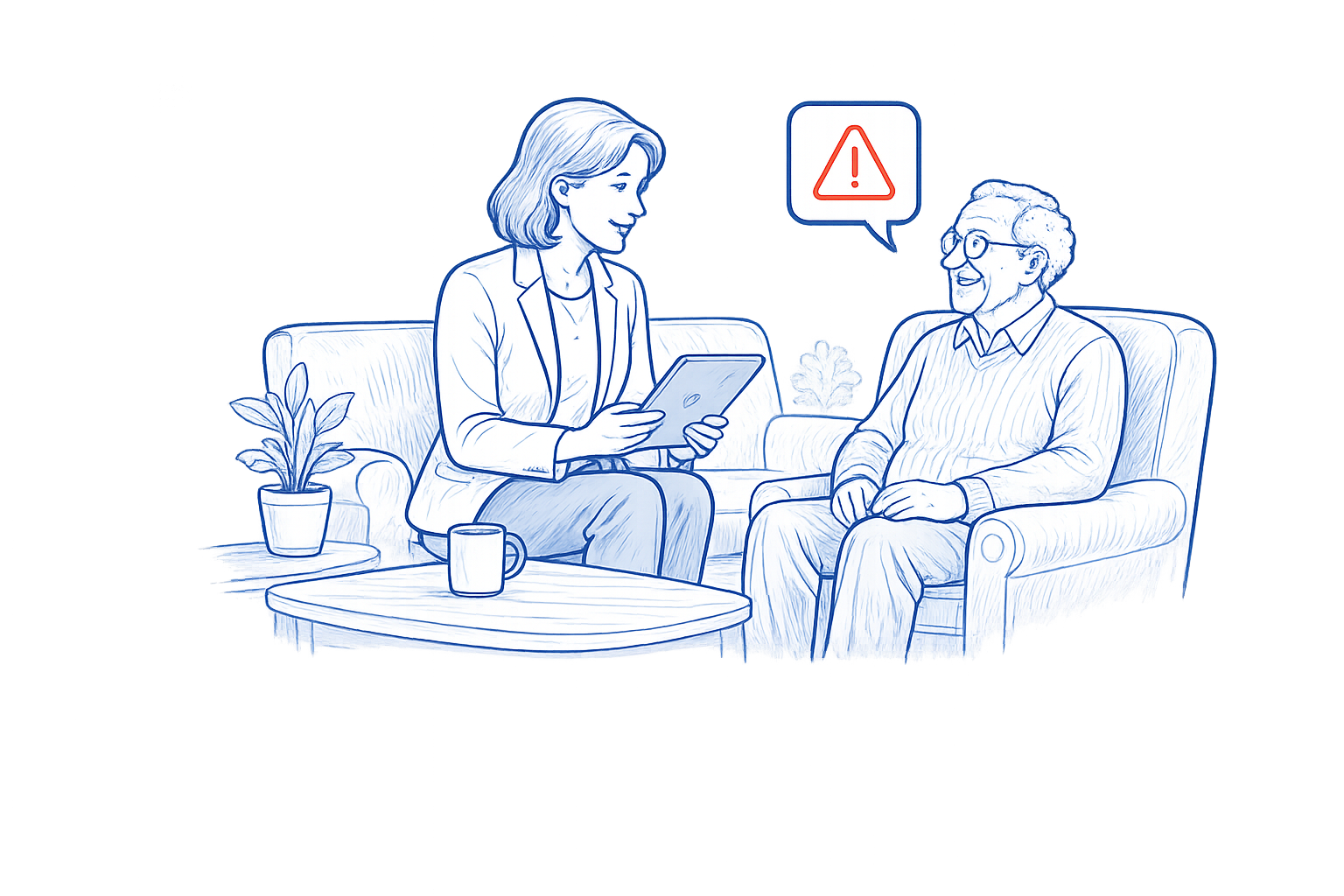 Care manager reviewing an alert with a resident.